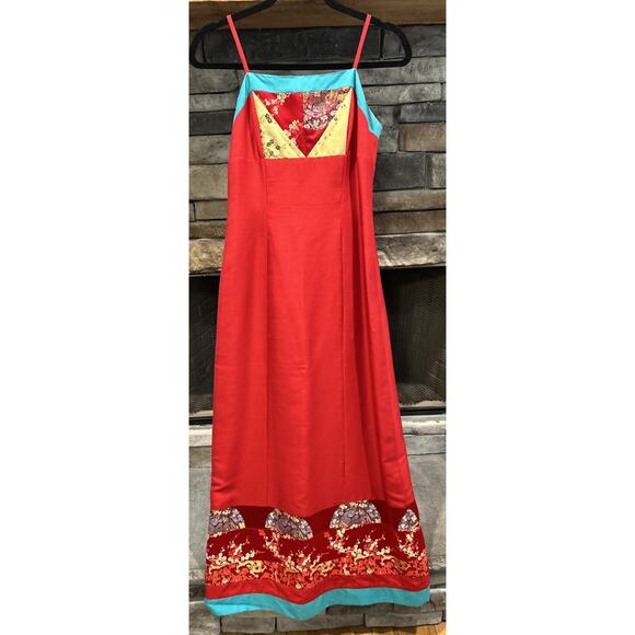 Sue Wong Dresses & Skirts - Vintage Sue Wong Red Maxi Dress with Turquoise and Gold Accents Size 4